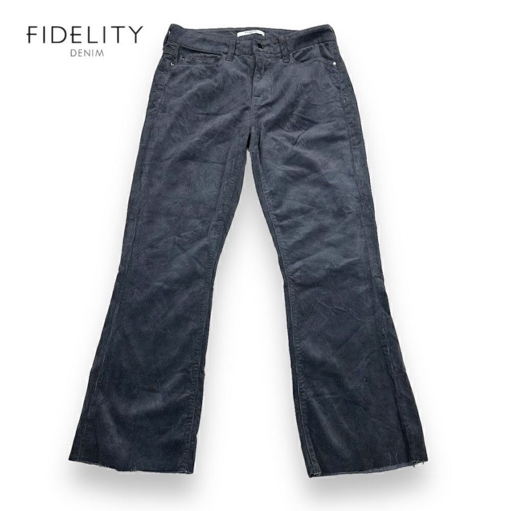 Fidelity Denim Womens Charcoal Gray Corduroy Flare Pants Raw Hem Size 27/28